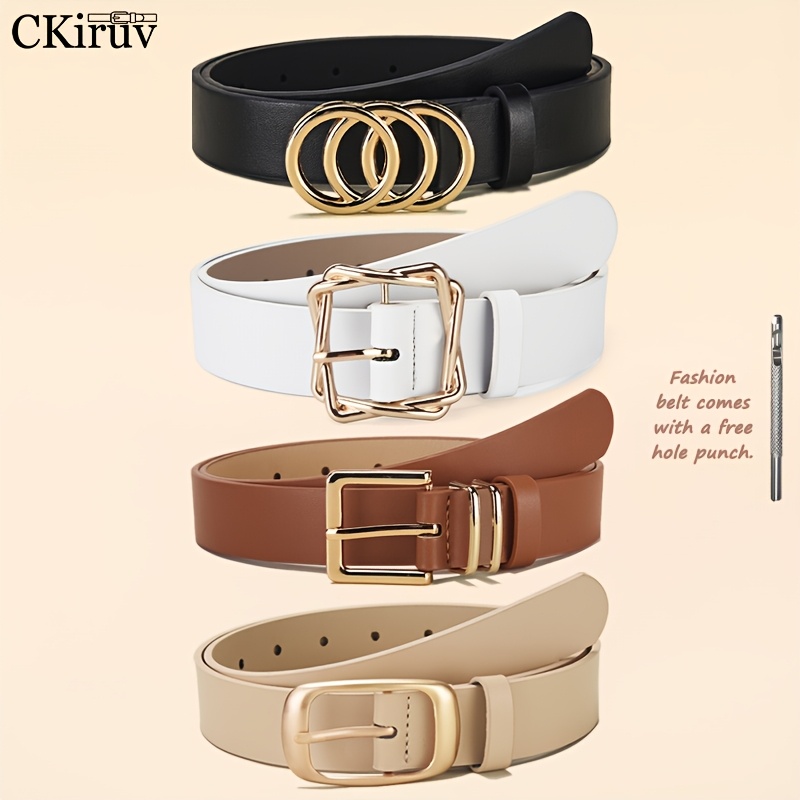 TEMU 4pcs Women's Luxury Belts, Soft And Skin-friendly Fabric, Lightweight And Unrestrictive, Includes Hole Puncher, Adjustable Size, Tummy Control