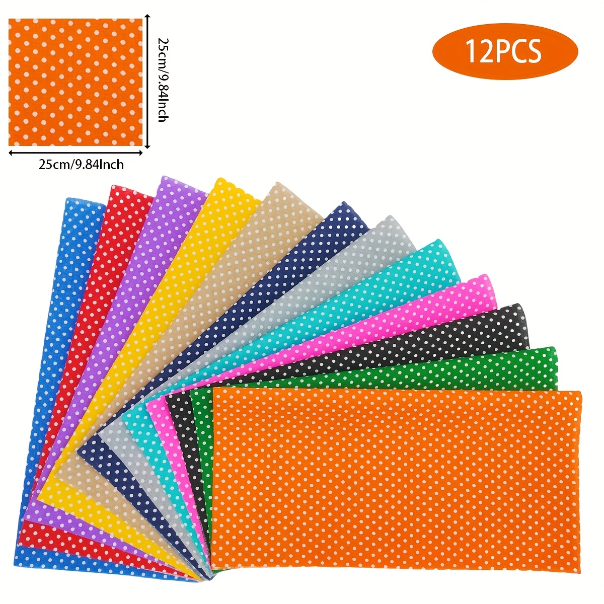 TEMU 12pcs Non-repeat Polka Dot Series Handmade Diy Fabric Set, Pre-cut Sewing Cloth Suitable For Christmas, Spring Festival Gifts, Quilting, Doll