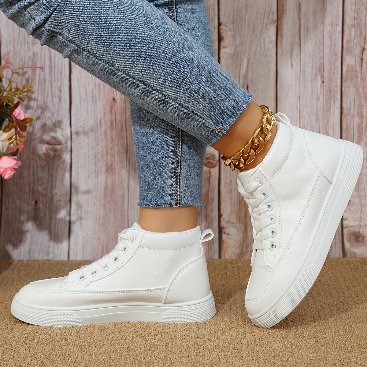Korean Fashion High Cut White Shoes Korean High Sole Sneakers Pair