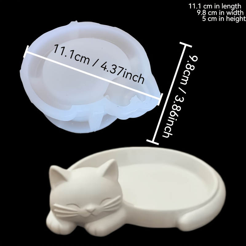 TEMU Large Reusable Silicone Mold Suitable For Diy Crafts - Sleeping Cat Tray With Irregular Cat-shaped Frame, Compatible For Epoxy Resin, Plaster,