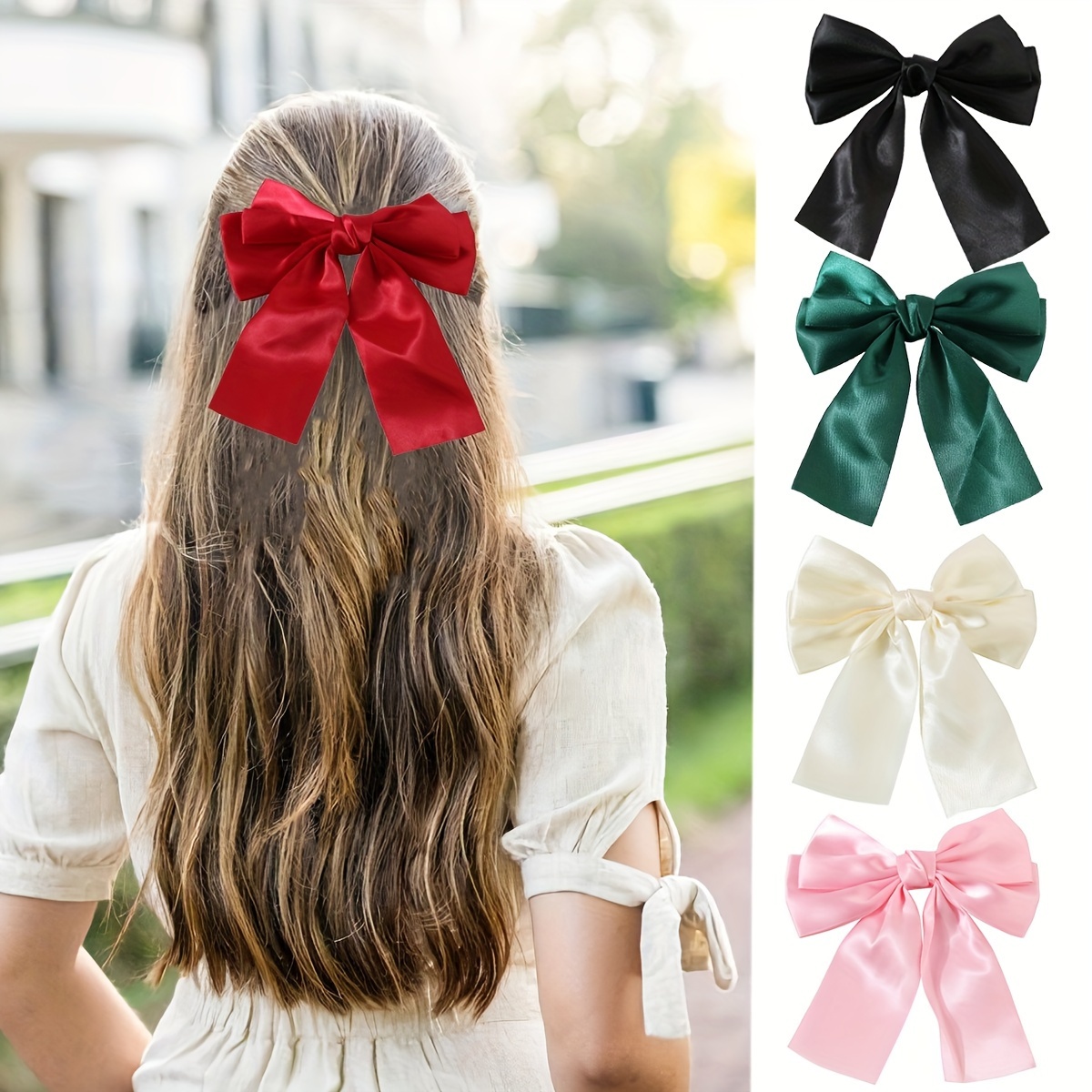 

Elegant Satin Bow Hair Clips For Women, Fashionable Simple Hair Accessories, Cute & Minimalist Style, Bowknot & Tassel Design, Single Pack, Solid Color, Perfect For Valentine's Day