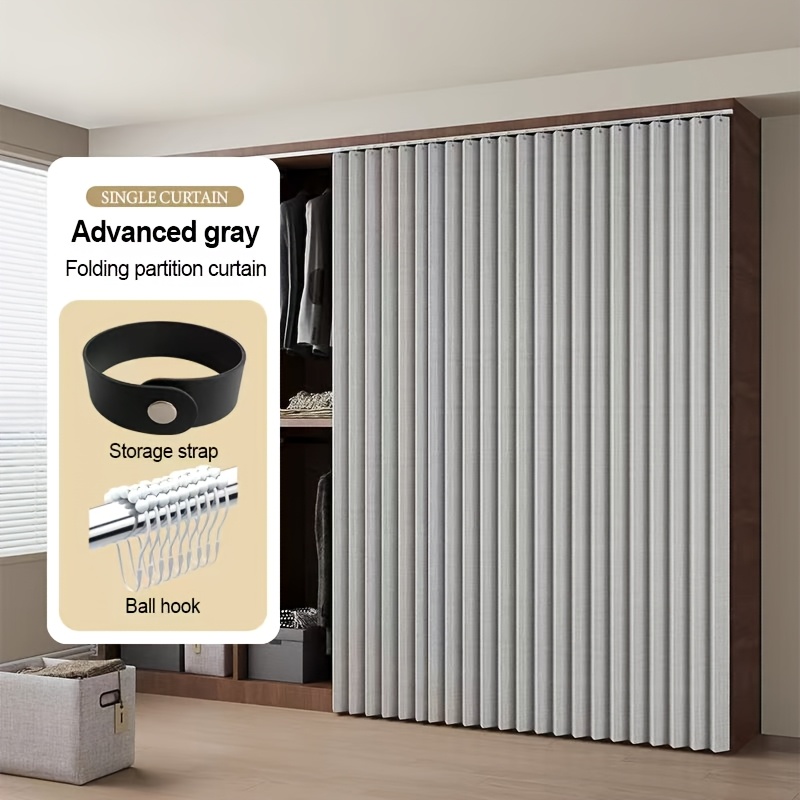 Image of 1pc Foldable Partition Curtain With Plastic Hooks, 3 Colors From, Multiple Sizes, Modern Home Decoration, Fashionable Curtain Theme, Used For Bedroom And Living Room Decoration Partition Curtains