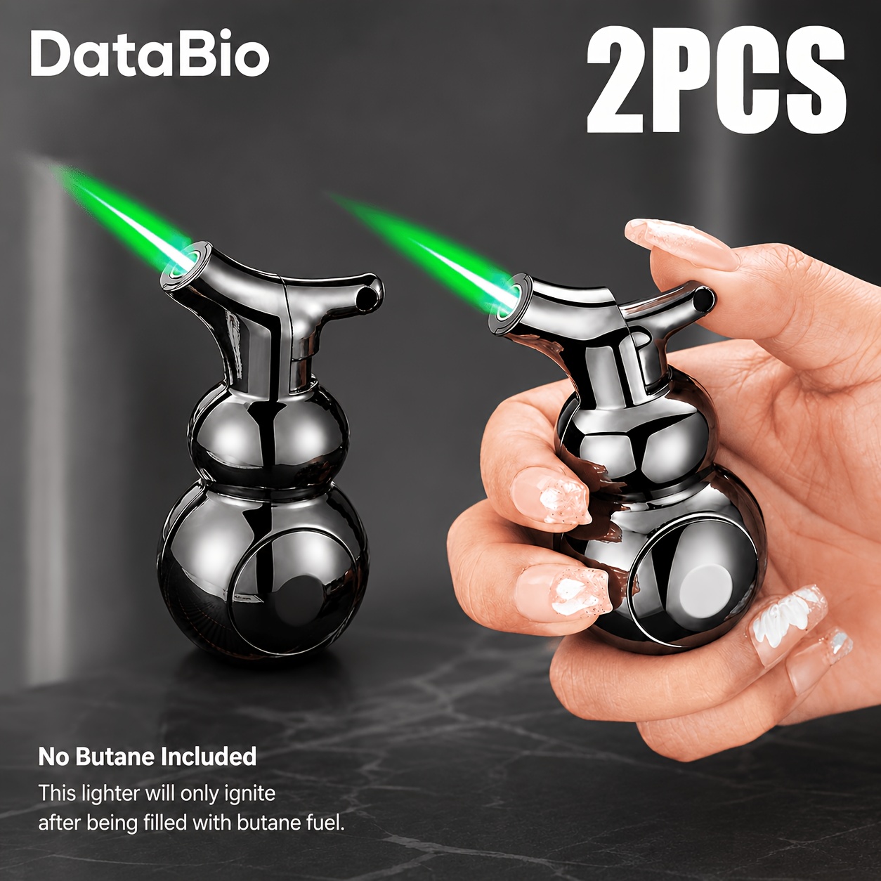 TEMU (no Butane) 2-pack Flow Gourd Decompression Double-sided Spinning Metal Inflatable Butane Lighter, Green Flame Windproof Lighter, Adjustable