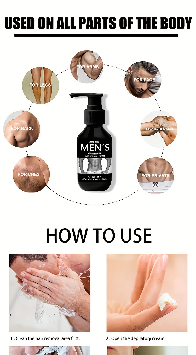 3.53oz Men's Hair Removal Cream, Painless Quickaction Whole Body