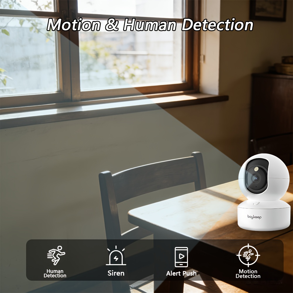 TEMU 1pc Boykeep Smart Camera Suitable For Pets & Monitor, 355° Panoramic View, Detection With Color Night Vision, Talk, Usb-powered Wi-fi Camera,