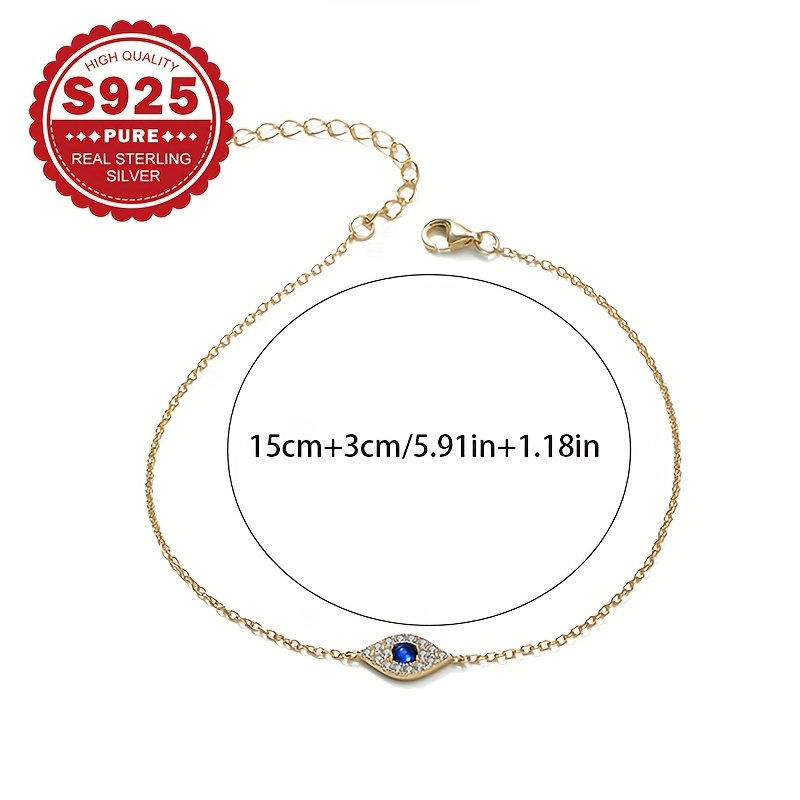 Women's S925 Silver Evil Eye Chain Bracelet, Gothic Hip Hop Style