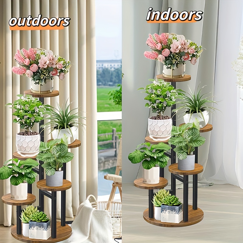 6 tier round plant stand layered metal wood - Temu Norway