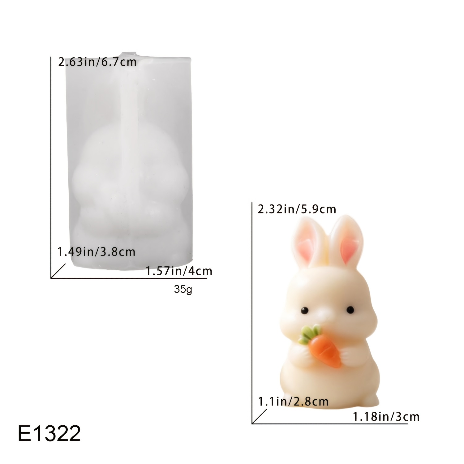 TEMU 3d Stereoscopic Carrot Rabbit Silicone Mold Cute Bunny Scented Candle Soap Plaster Resin Shaping Mold 1pc