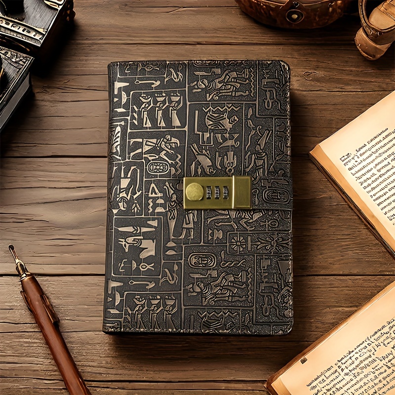 

1pc A5 Vintage Faux Leather Cover Notebook Journal With 100 Pages, Bookmark, And Password Lock - Multifunctional, Portable For Office, Study, And Travel