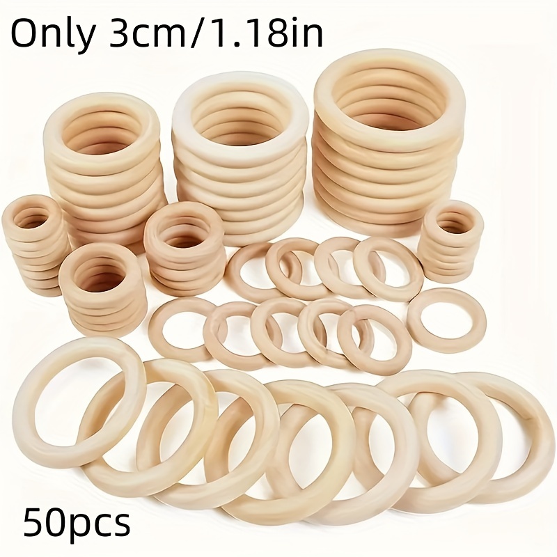 TEMU 50pcs Natural Wooden Rings Set, Unfinished Simple Craft Wood Rings, For Diy Jewelry Findings, Original Wood Color Loop Accessories For Hanging Purse Clasps