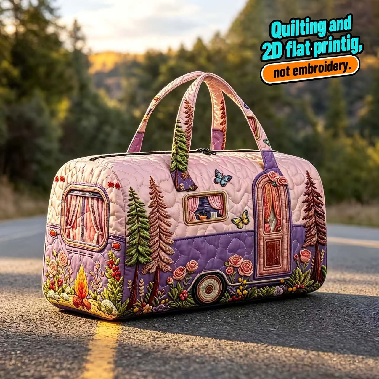 TEMU Printed Design - Not Textured. Quilted Women's Purple Large Capacity Travel Bag, Luggage Bag, Outdoor Travel Storage Bag, Yoga Bag