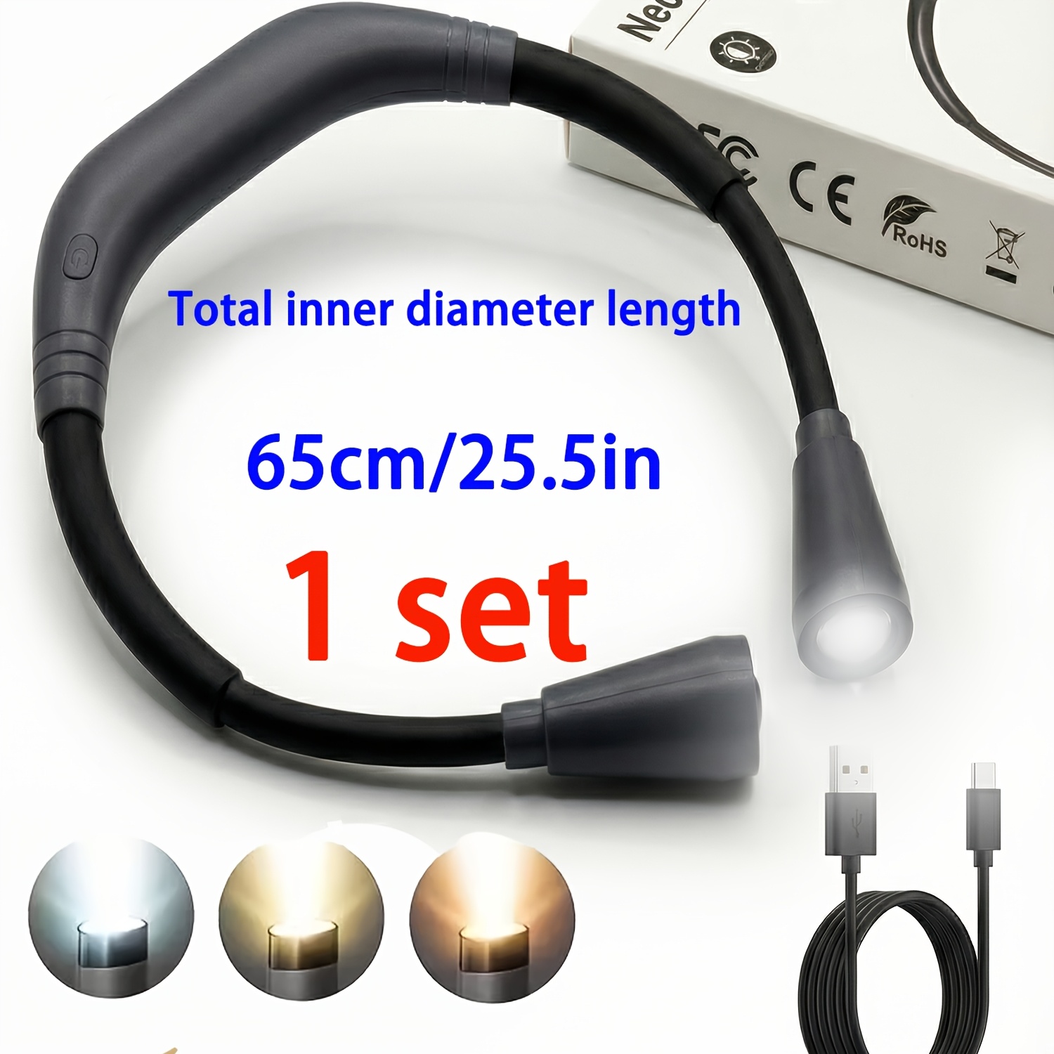 TEMU Led Flashlight | Neck Lamp, Reading Light, Book Light | 3 Colors, 6 Brightness Levels, , Long Lasting, Perfect For Reading, Knitting, Camping,