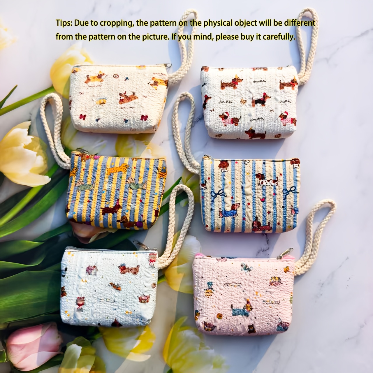 TEMU 6pcs Cute Cartoon Wristband With Zipper Coin Purse, Sausage Multi-functional Handheld Small Wallet Key Bag, All-match Gift Bag Coin Bag Creative