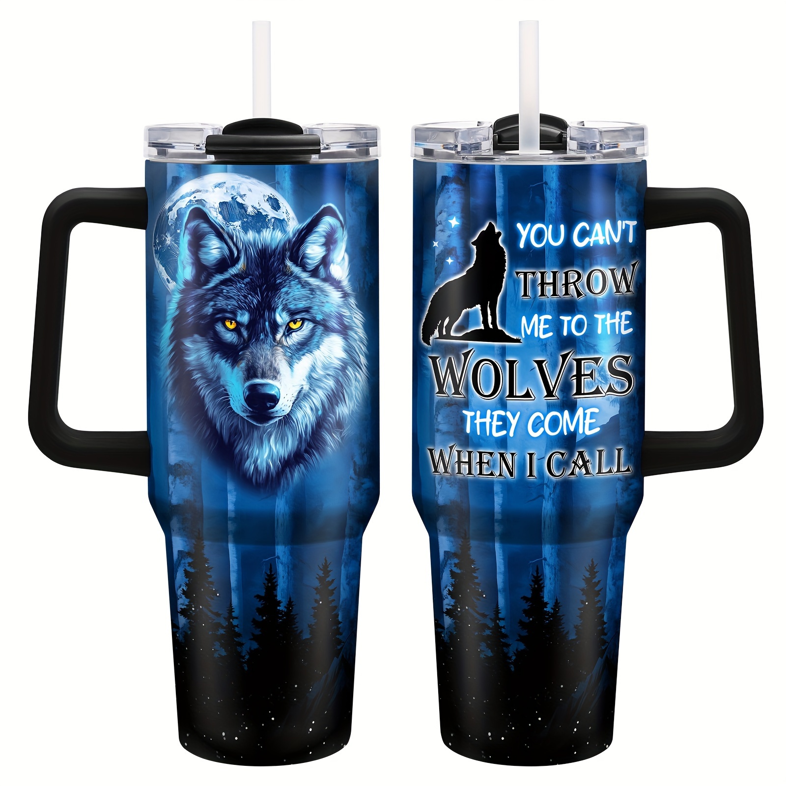 

40oz Wolf-themed Stainless Steel - Double Wall Insulated Travel Mug For Coffee & Water, Perfect Gift For Wolf Enthusiasts, - Ideal For Car, Outdoor Use, Christmas & Thanksgiving