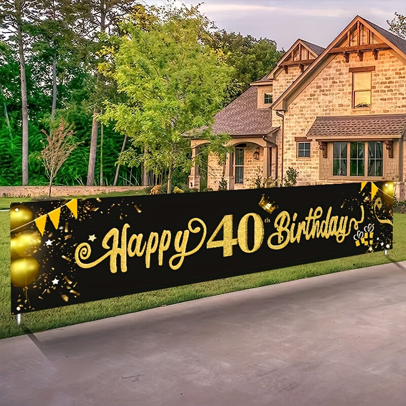 

Happy 40th Birthday Banner In Black & Metallic Tone - Perfect For Photo Backdrops, Home Decor & Celebration Essentials, Durable Polyester, Easy Hang