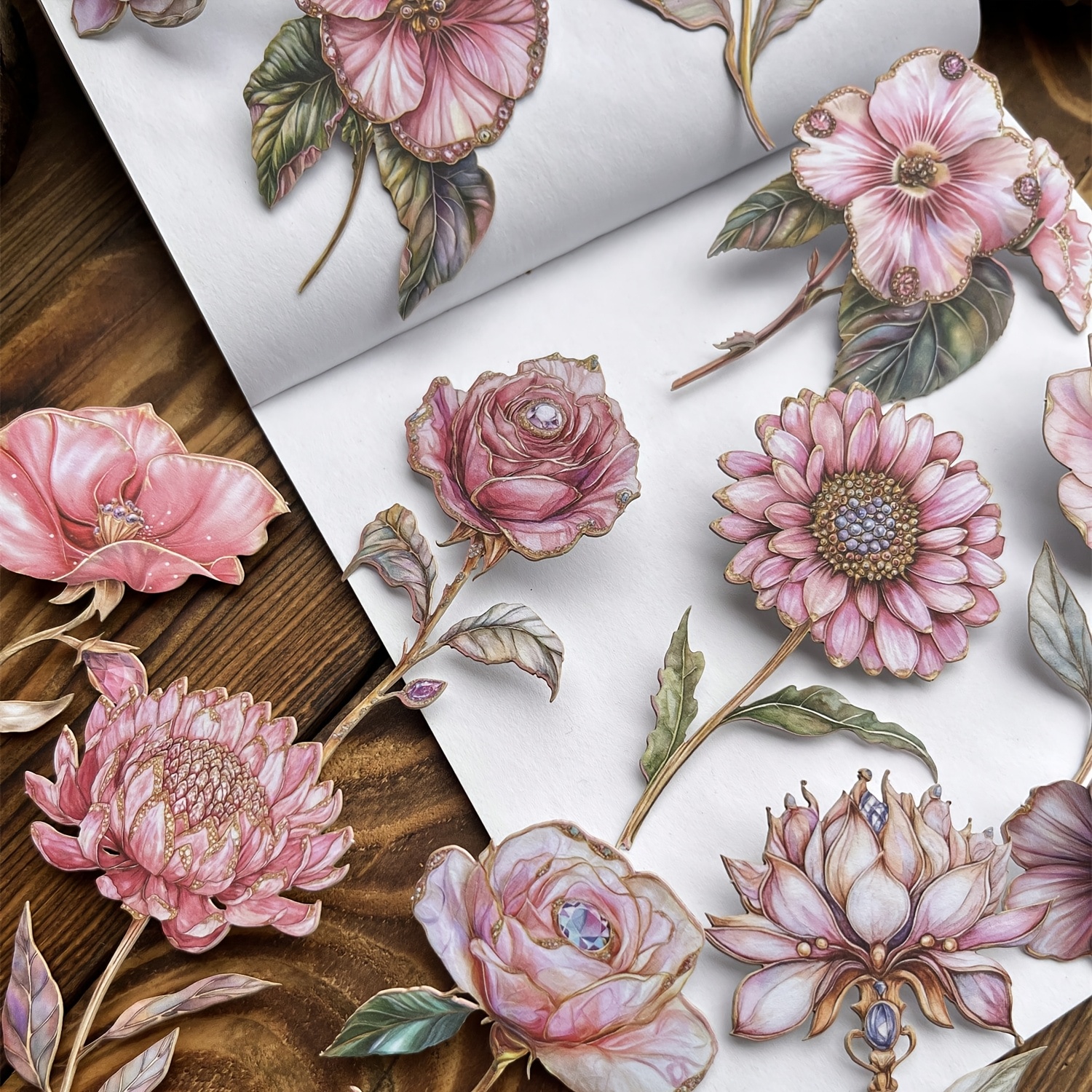 15 sheets pack vintage floral branches and leaves landscape collage diy scenic hard card sticker pack scrapbooking supplies fresh and simple rose long stemmed flowers collage base decoration materials diy journaling cute stickers