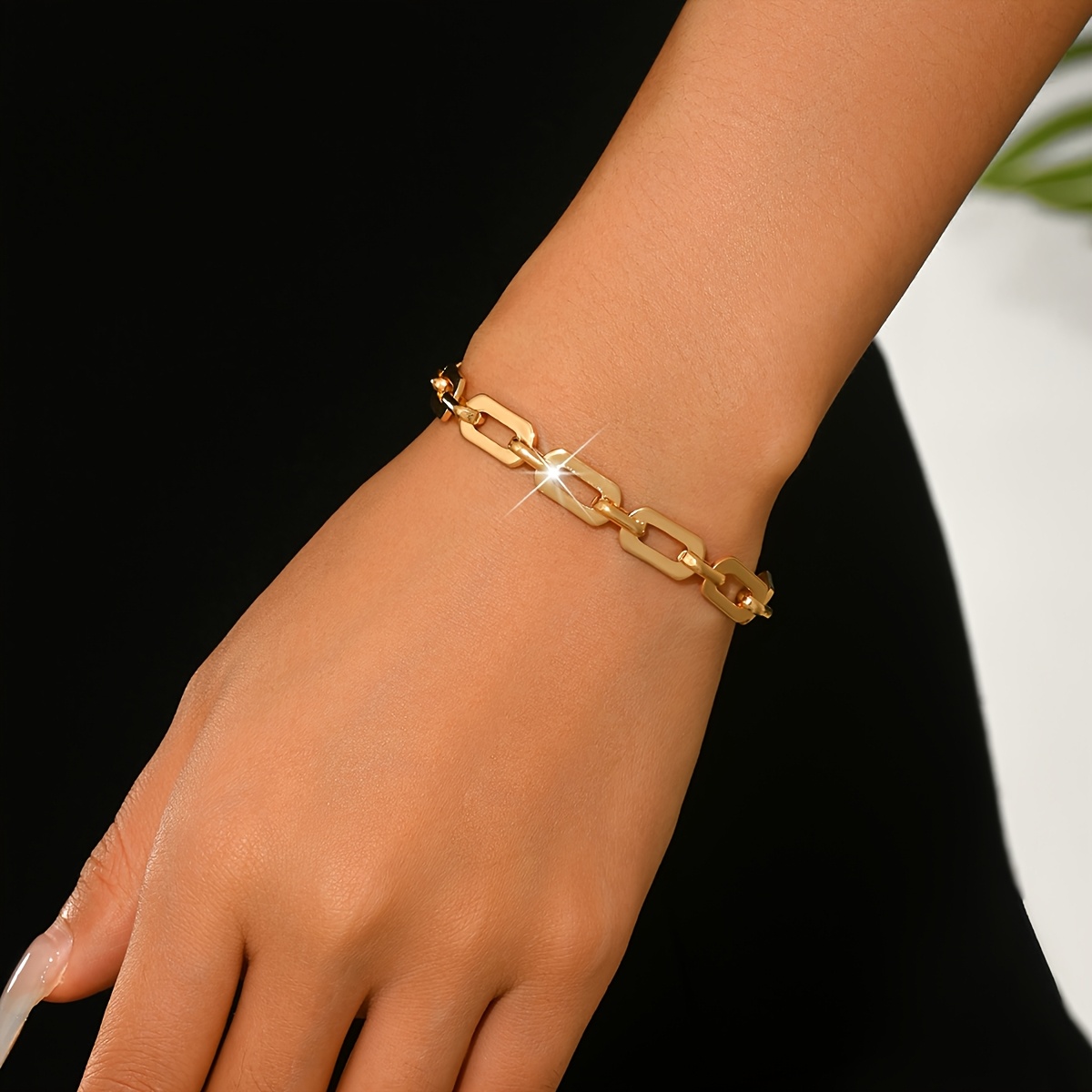 Vintage Rectangular Box Chain Necklace and Bracelet Set