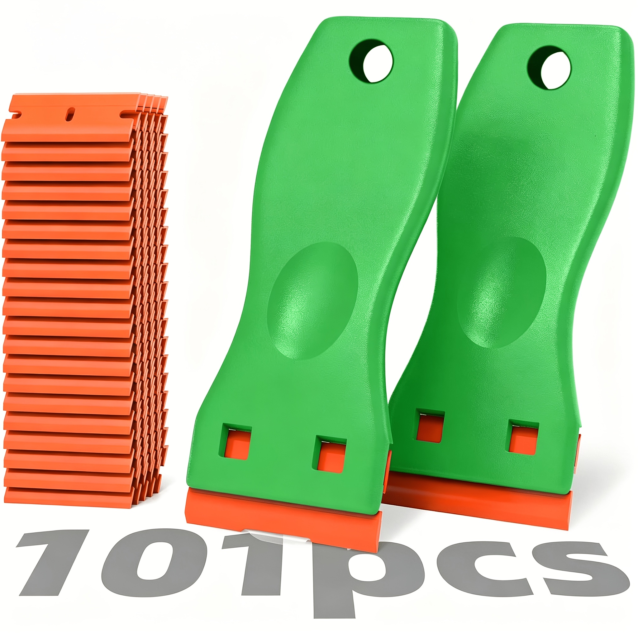 TEMU 2pcs Plastic Scrapers + 101 Replacement , Multipurpose Remover For Wall Paint, Car Glass, Stickers, Floors, Stoves, Vinyl Glue & Adhesive Tapes