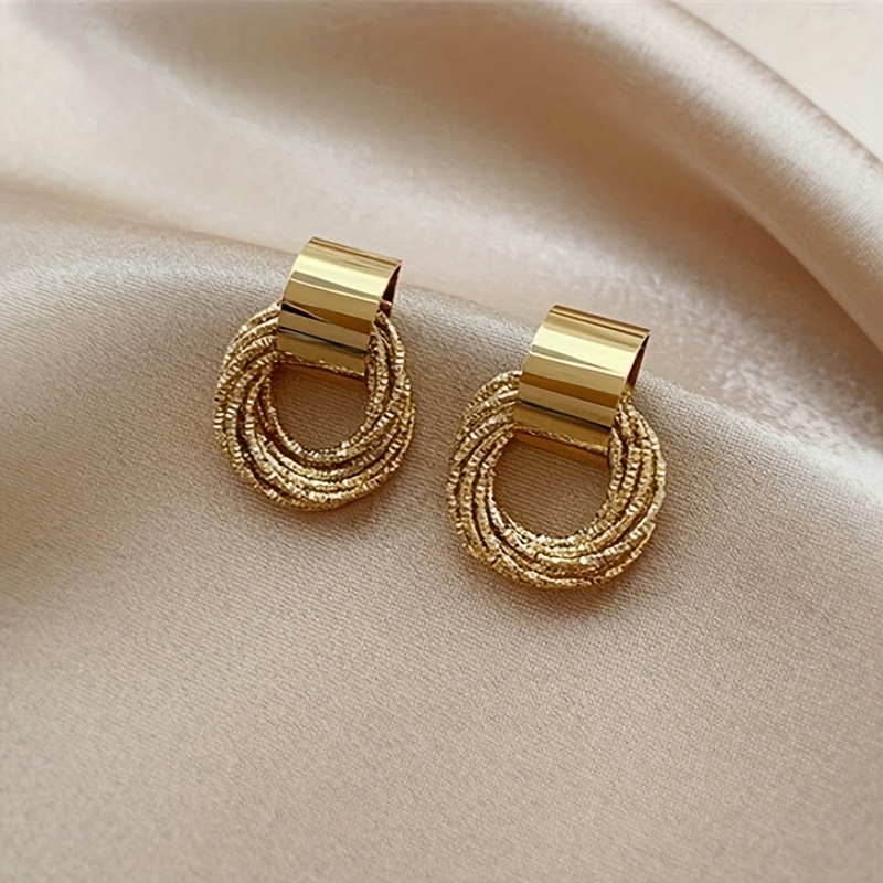 TEMU A Pair Of Elegantly Unique Geometric Multi-layered Coil Drop Earrings, Suitable For Women' Commuting And Gift- Occasions