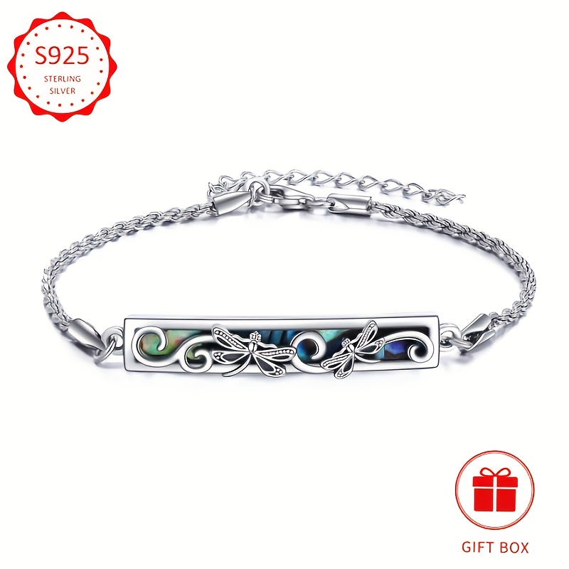 Dragonfly Bracelet 925 Pure Silvery Abalone Shell Pendant Necklace