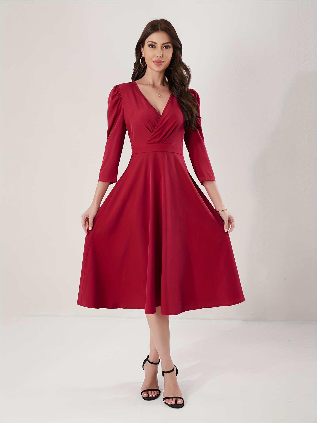 womens elegant v neck maxi dress bell skirt full length - Temu United Arab  Emirates