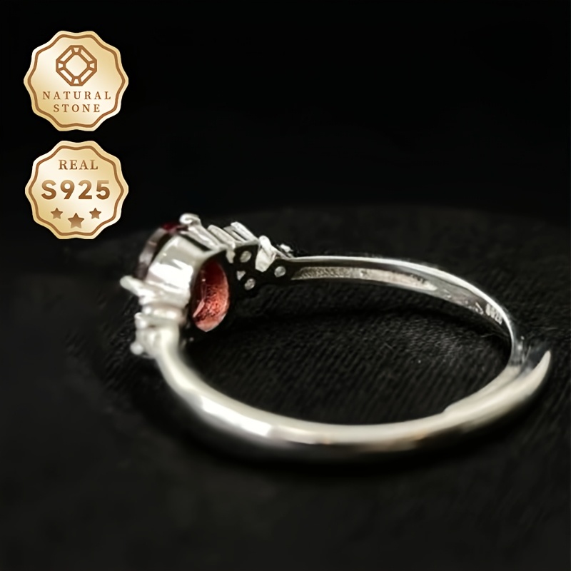 Garnet Open Ring in S925 Silver, Adjustable