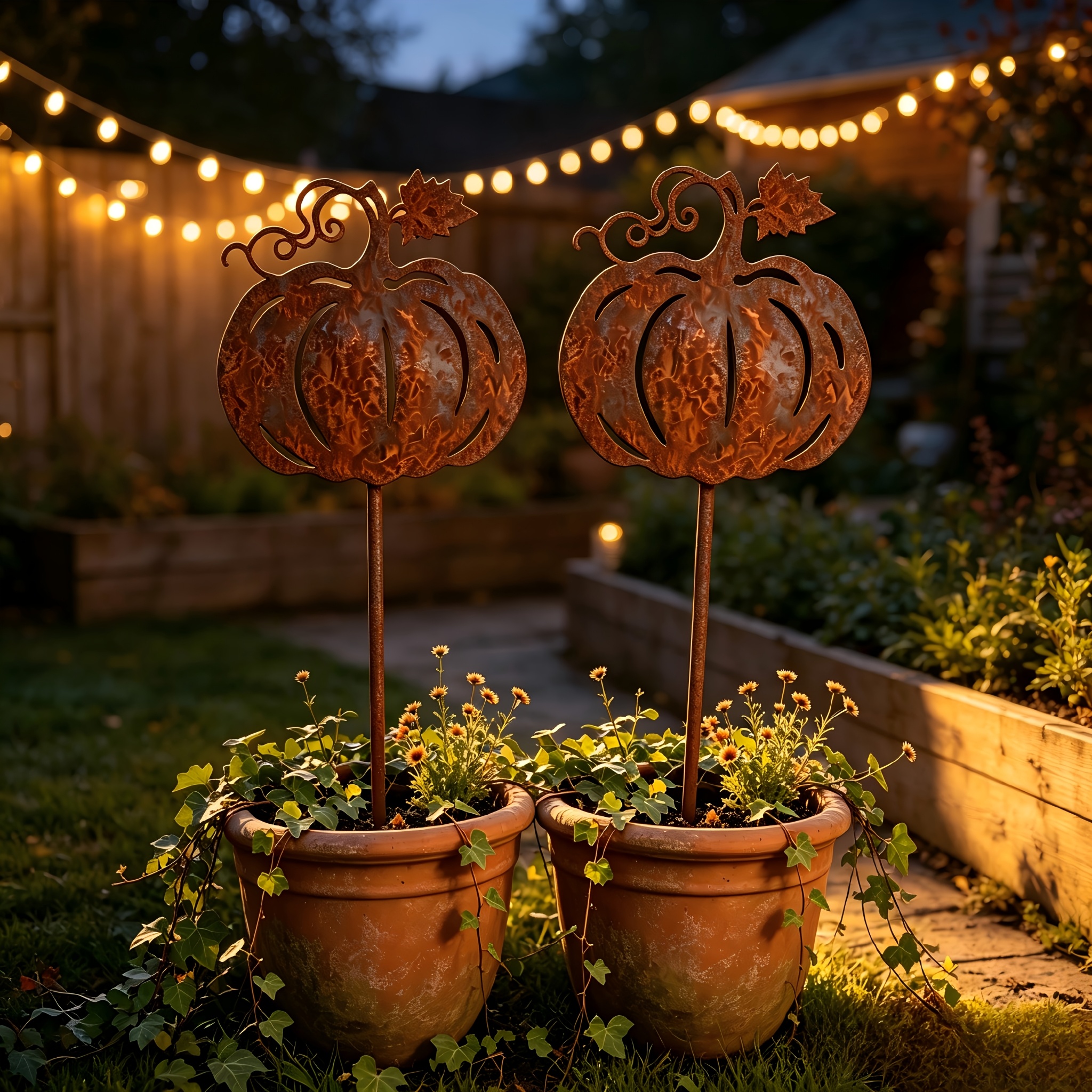 TEMU 【2d Flat】 [2d Flat] 2pcs Vintage Stakes, Flower Pot Markers, Retro Rust-patterned Ornaments, Outdoor Decorative Crafts For Courtyard, Vegetable