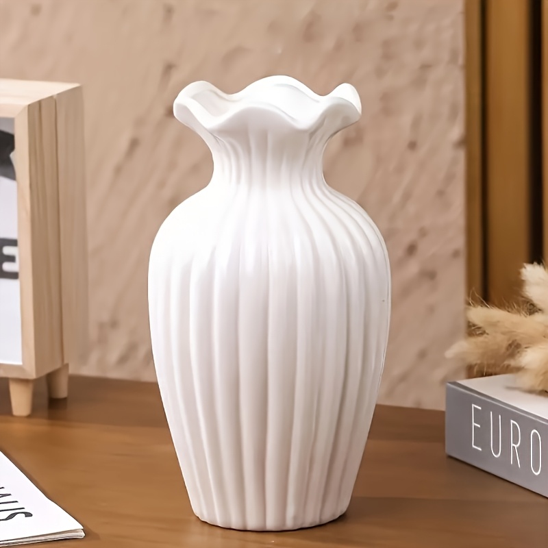 Image of 1pc, Light Luxury And Mouth Striped Ceramic Vase, Water Nourishing Fresh Flower Dried Flower Vase Decoration, Home Decor
