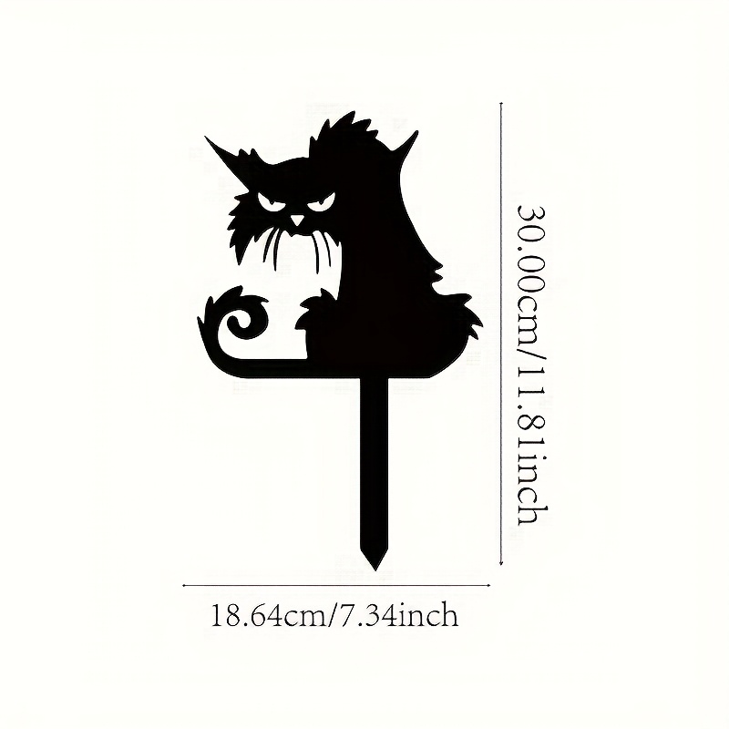 TEMU 1pc Spooky Black Cat Silhouette Garden Stake - Décoration d'extérieur durable en polypropylène pour Halloween, parfaite pour la pelouse, le