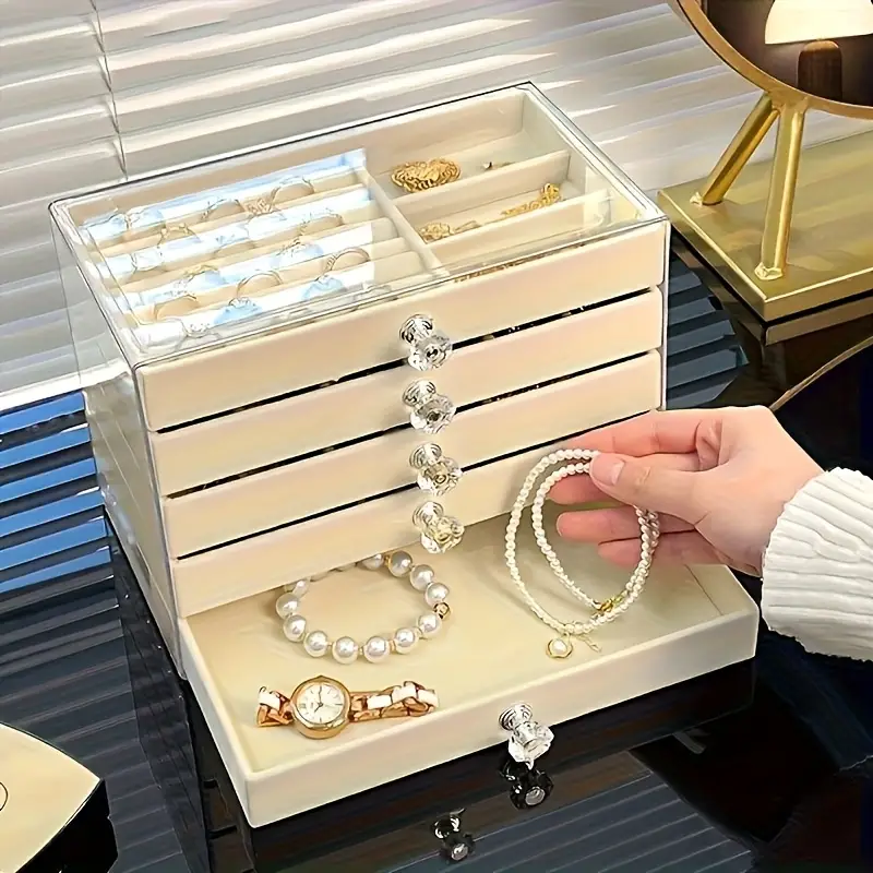 latest 2025 stackable acrylic jewelry organizer with 5 drawers womens for earrings necklaces bracelets storage solution jewelry boxes Product details 4