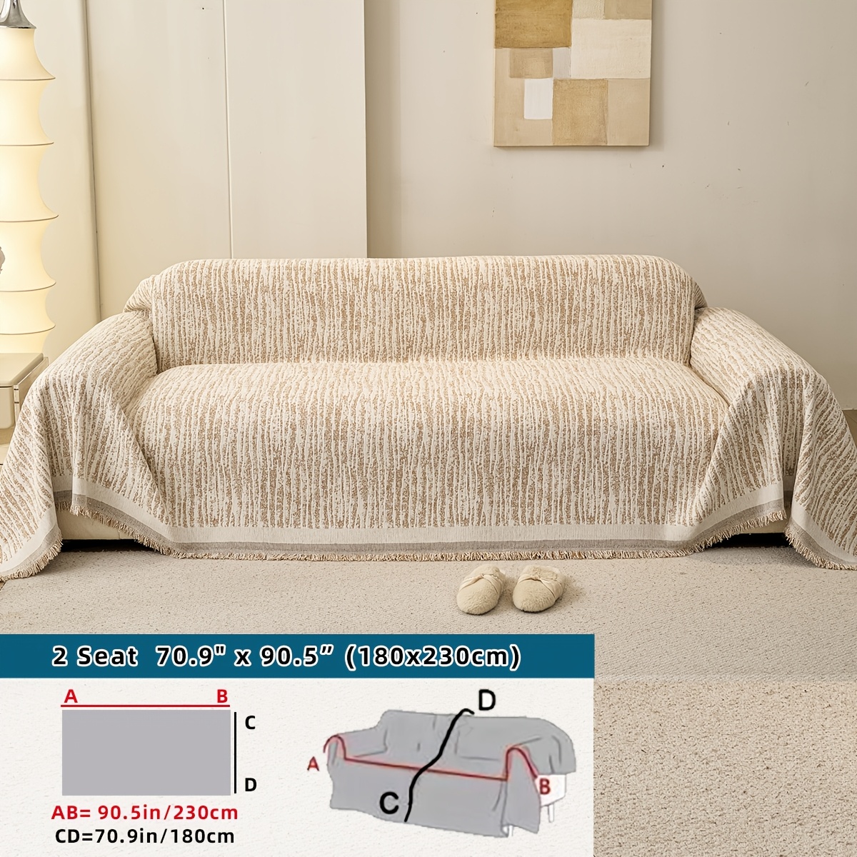 TEMU 1 pièce Housse de canapé 1 pièce adaptée à toutes , pour de compagnie, lavable en machine, en chenille avec bordure à franges, pour canapés