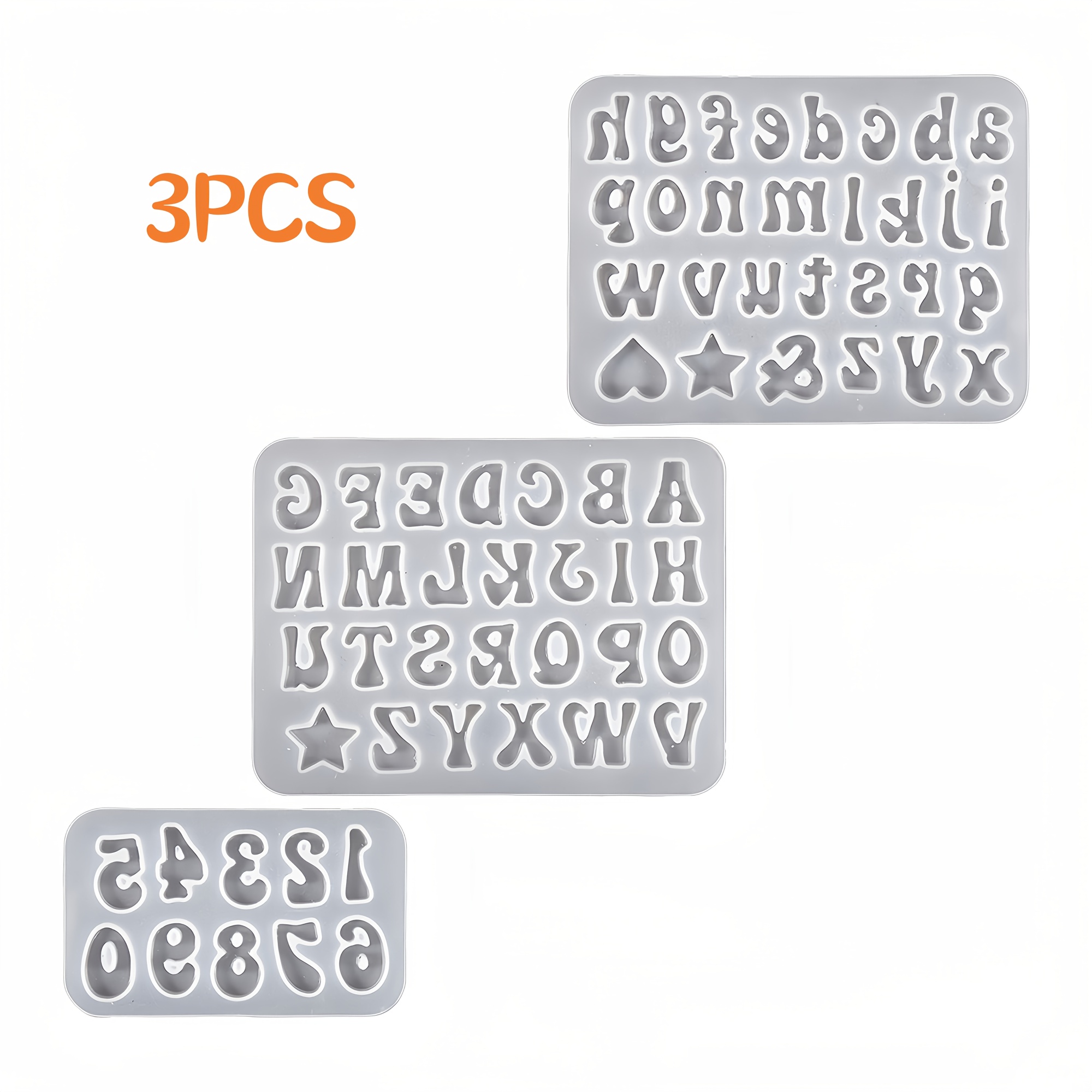E-shop 3er-Set Mini Buchstaben- und Zahlen Silikonformen aus Harz, für Epoxidharzguss, kleine Zahlen Buchstaben Silikonformen, geeignet für Ohrring