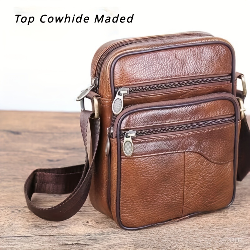 

1pc 's Portable Top Layer Cowhide Shoulder Bag, Casual Fashion Crossbody Bag, Large Capacity Business Men's Bag