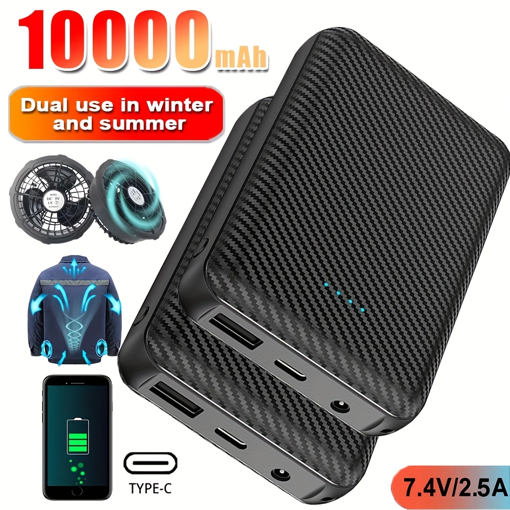 TEMU Batterie Externe 10000Mah DC7.4V Chargeur Portable Alimentation Batterie de Téléphone pour Veste Chauffante Sous-vêtements Vêtements Chauffants