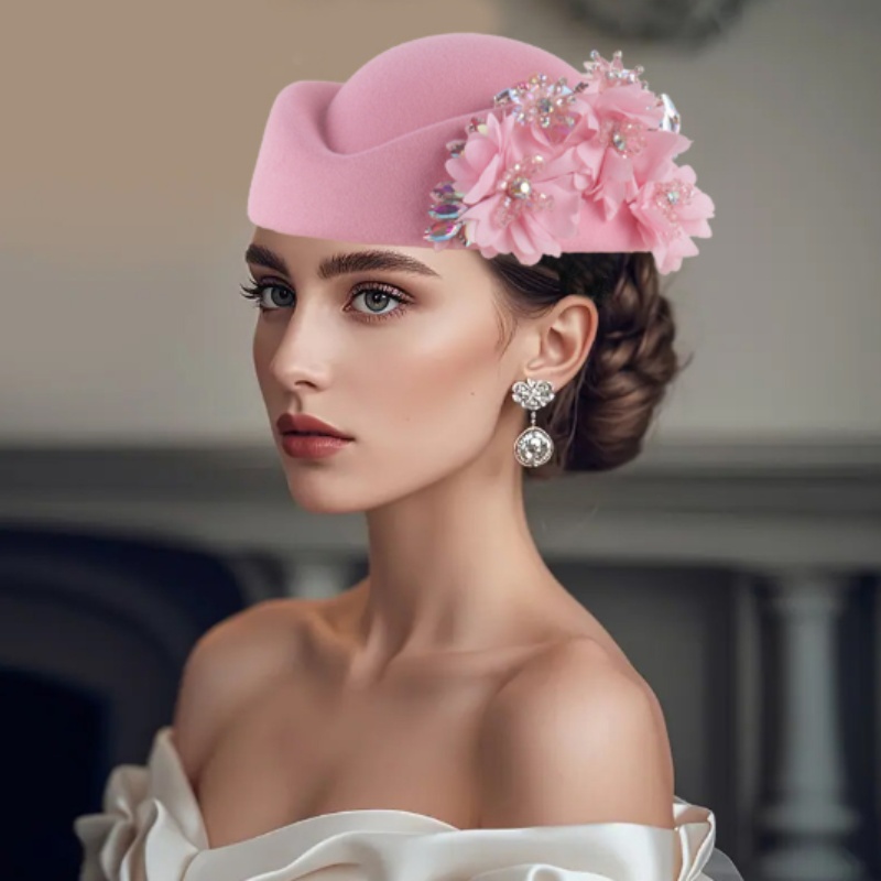Vintage Pink Floral Pillbox Hat Pleated Formal Church Wedding Derby Dress Hat Pink floral pillbox hat - Gem main image 2