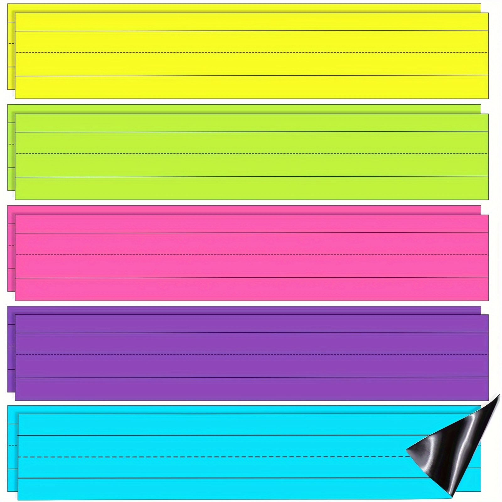 Image of 5 Pack Magnetic Sentence Strips, Sentence Strips With Magnets, 12 X 3in, Magnetic Dry Erase Sentence Strips, Lined Magnetic Strips, Reusable Classroom Learning Tool For Learning ()