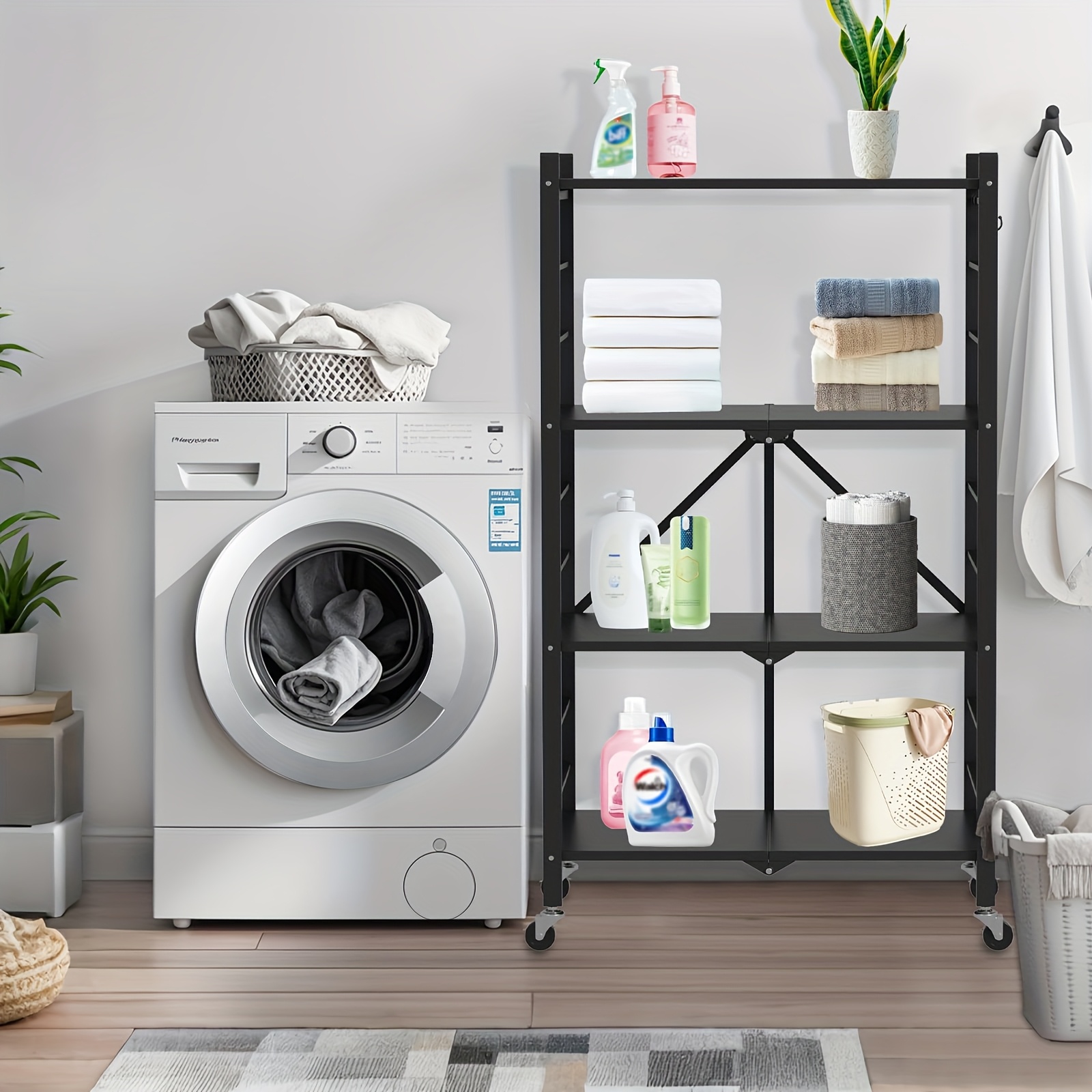 1pc, All- With Built-in Folding Shelf, 4 Load-bearing Stability, Removable, Convenient For Storage, Suitable For Bathroom Or Kitchen, Practical Storage Rack, Practical Shelf, Shelves