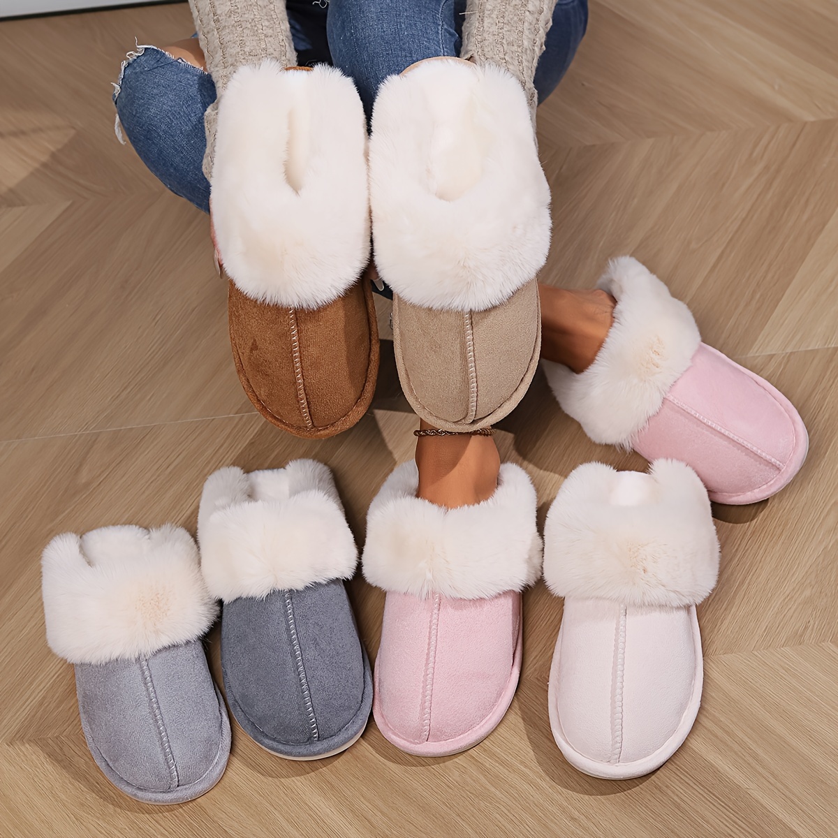 

Winter Plush Lined House Slippers, Cozy Closed Toe Warm Home Shoes, Solid Color Slip On Fuzzy Slippers