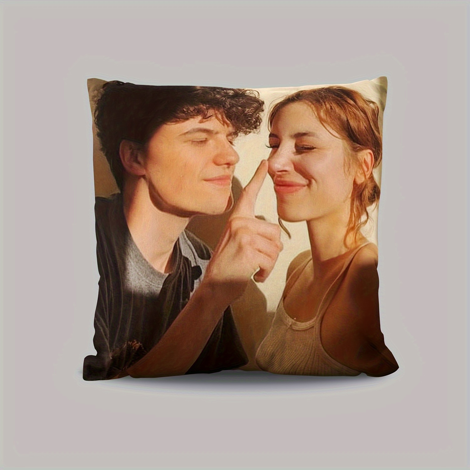 

1pc Custom Couple Photo Pillow 18x18 Inches, Short Plush, Single-sided Print, Contemporary Style, Polyester Cover, Zipper Closure, Hand Wash Only, For Home, Office, Sofa, Car Decor