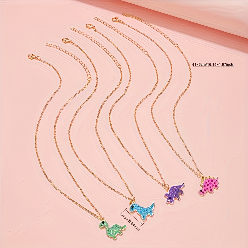 4pcs Dinosaur Pendant Necklaces for Kids, Cartoon Gift