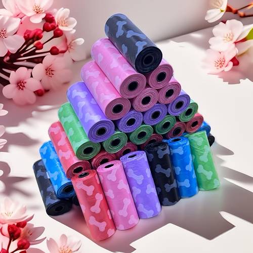 bone print dog trash bags thick durable odor resistant bags with random colors pink green purple orange for indoor outdoor use ideal for dogs cats dog bags design durable material