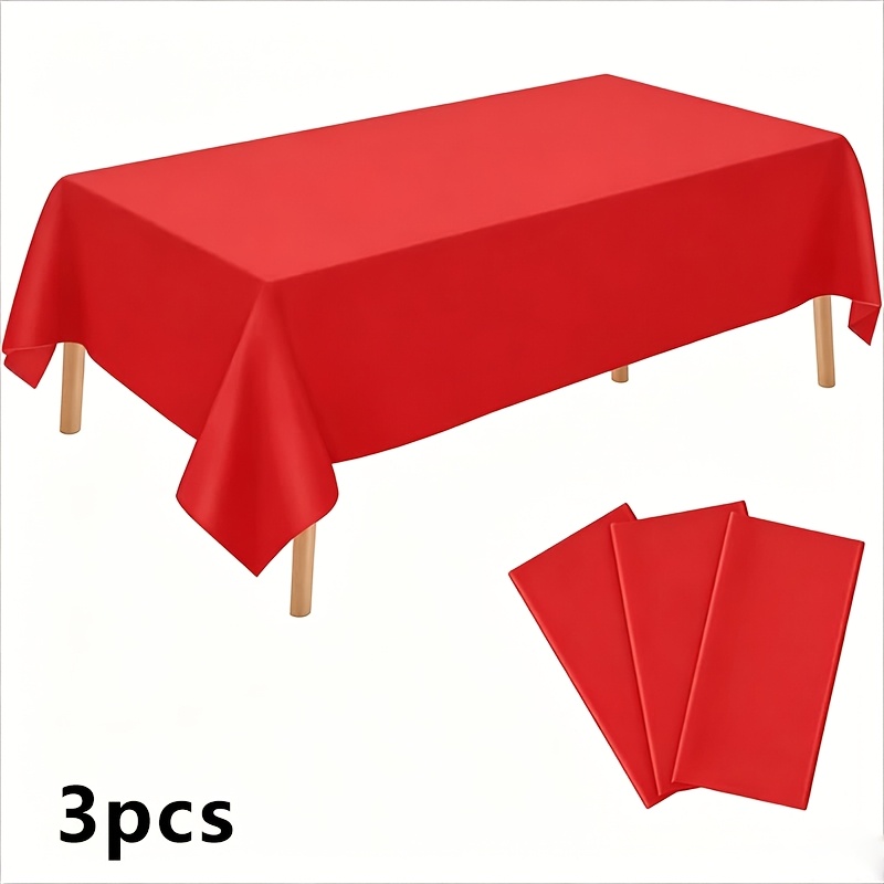 TEMU Mantel de plástico rectangular para mesa, juego de 3 piezas, mantel de 54 x 72 pulgadas, adecuado para mesas de 6 pies, mantel desechable,