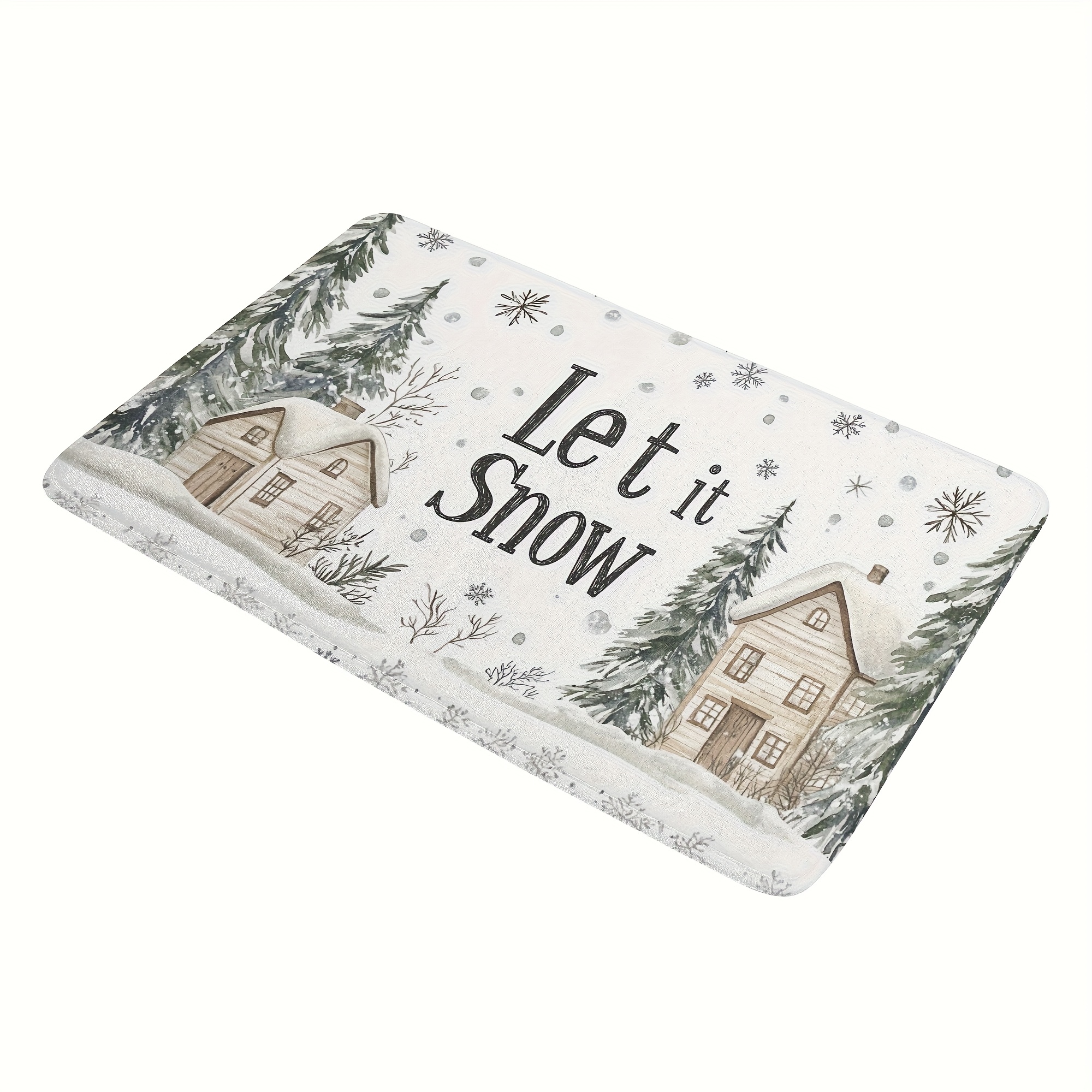 TEMU Winter Snowflake Doormat - Polyester Welcome Mat With " Snow" Pattern, Non-slip Rectangle Entrance Rug For Indoor Outdoor, Washable Front Door