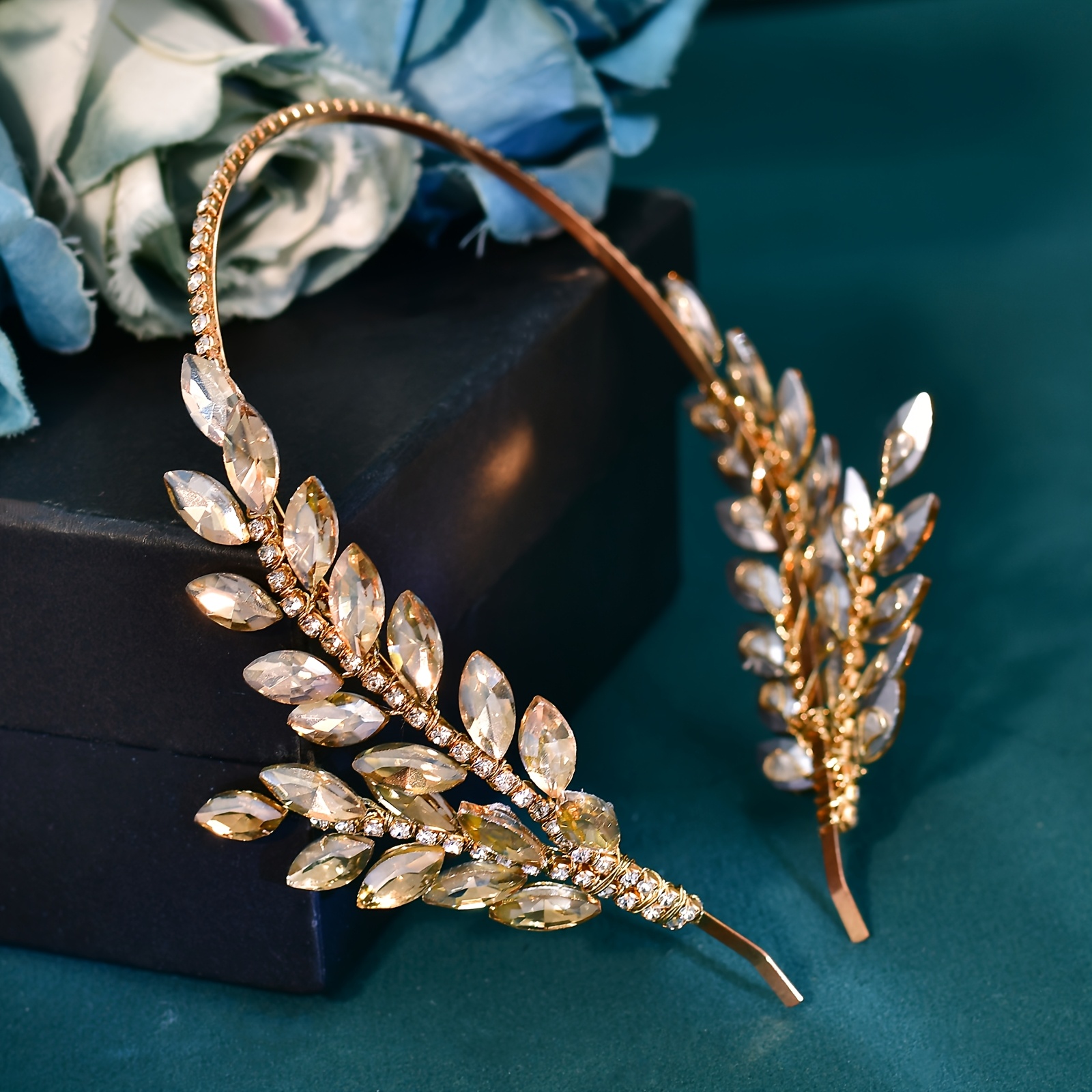 TEMU Accessoires de coiffure de mariée tendance et faciles à , exquises pierres de strass, branche et feuilles faites à , parfaits pour air, les