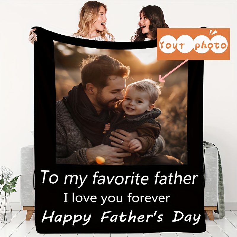 

1pc Father's Day Custom Blanket Picture Photo Blanket Gift For Father Blanket Soft Flannel Sofa Blanket