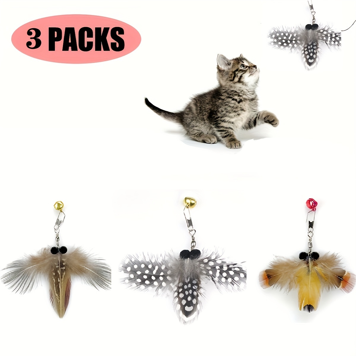 

3pcs Insect-shaped Cat Teaser Wands - , Interactive Feather Toys For Indoor Play & Exercise - Suitable For All Breeds, Insect-shaped, Cat Wand Toys, Feather Teaser, Exercise Tool