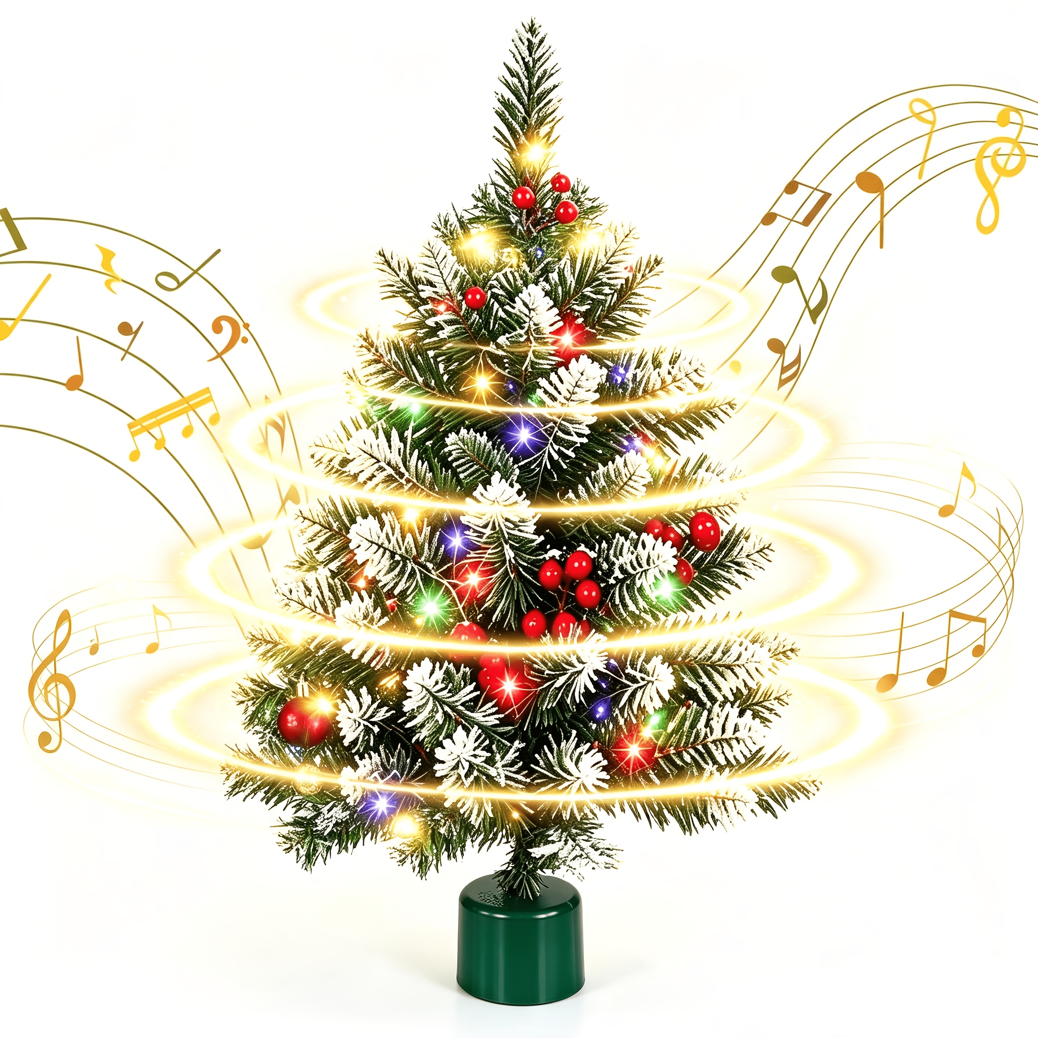 TEMU Bhony Sapin de Noël Musical Rotatif à 360° avec 35 Lumières LED Multicolores, Alimentation USB/Piles, Idéal pour Décoration de Table de Fêtes,