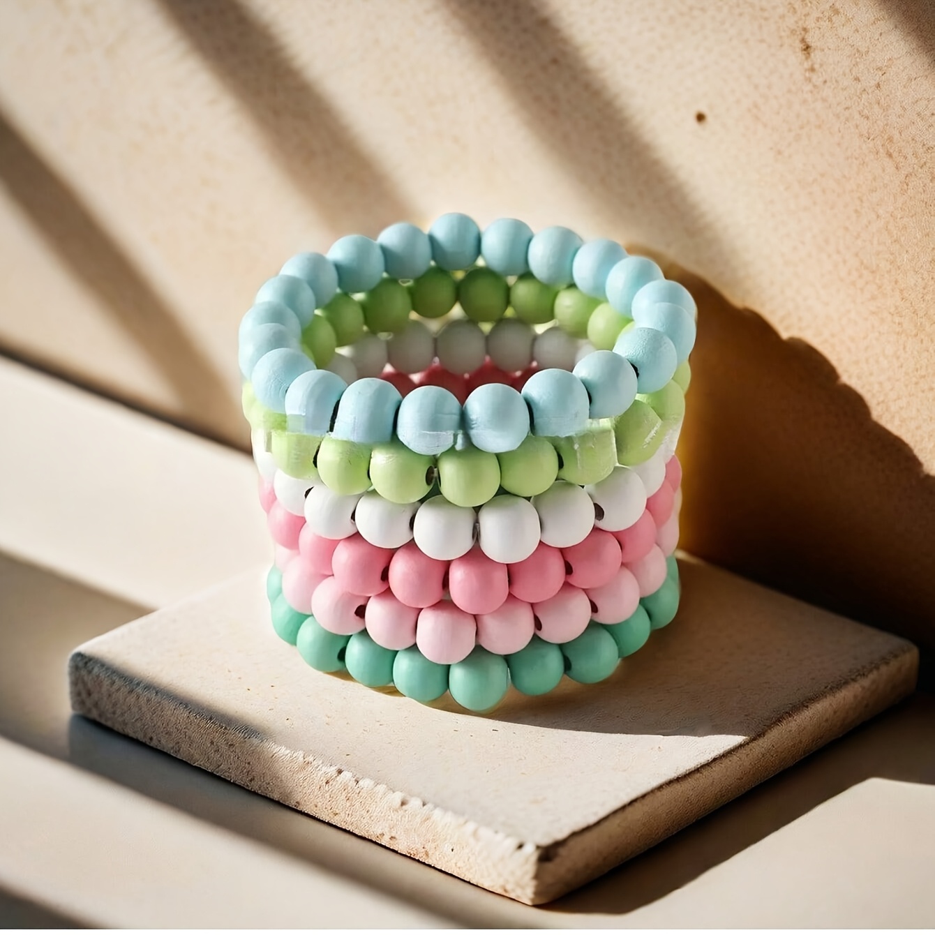 TEMU 6pcs Minimalist Boho Wooden Bead Bead Colorful Dopamine Bracelet Set Suitable Gifts For Women On Spring And Summer Vacations