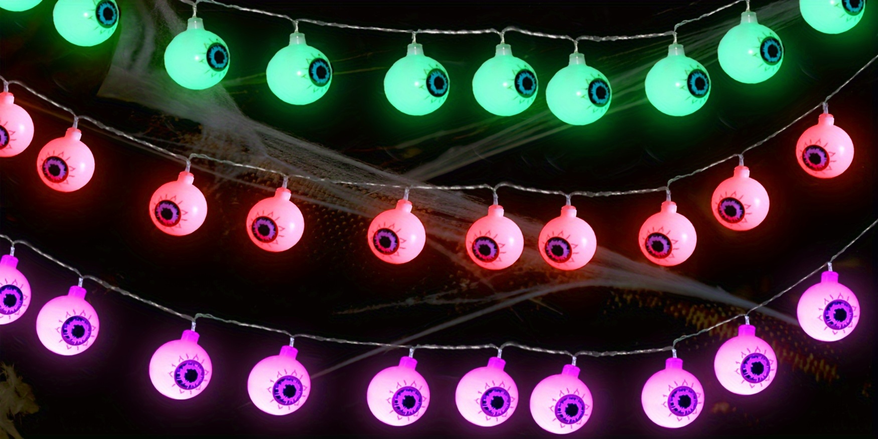 Halloween Eyeballs Lights, 3.9ft 10 LEDBattery Operated Glowing Eyeballs Halloween Decor Decorative Scary Eye Lamp For Indoor Outdoor Room Party Supplies Garden Yard Decoration