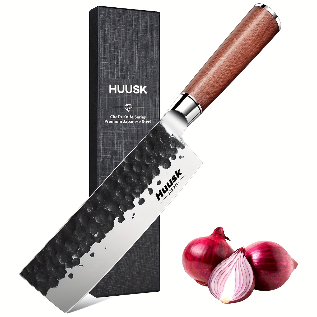 

Japan Nakiri Chef Knife, 6.5 Inch Vegetable Chopping Knife, Multipurpose , Hand Forged High Carbon Steel Cleaver, Ergonomic Rosewood Handle With Gift Box